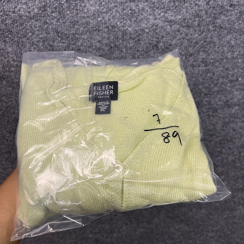 Eileen Fisher Petite‎ Cardigan Sweater Knit Button Up V Neck Green Linen Blend L - Picture 9 of 9